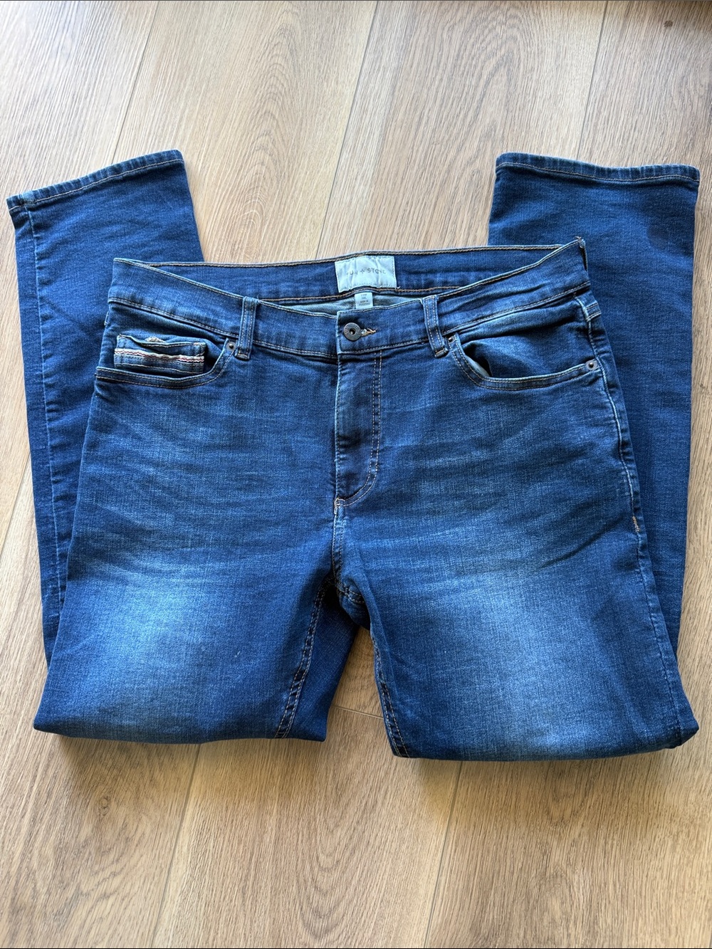 Sun + Stone Men's Slim Straight Dark Blue Denim Jeans
